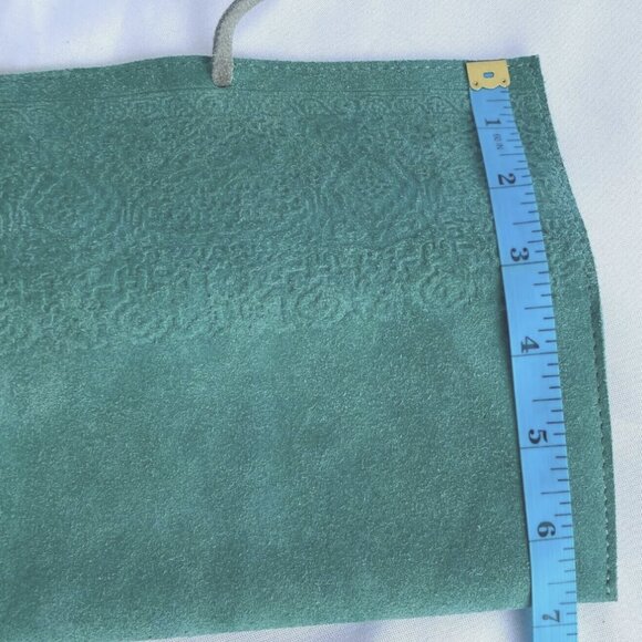 Teal Blue Green Suede Jewelry Pouch Holder Wallet Style Embossed Unbranded Nice - Picture 7 of 8